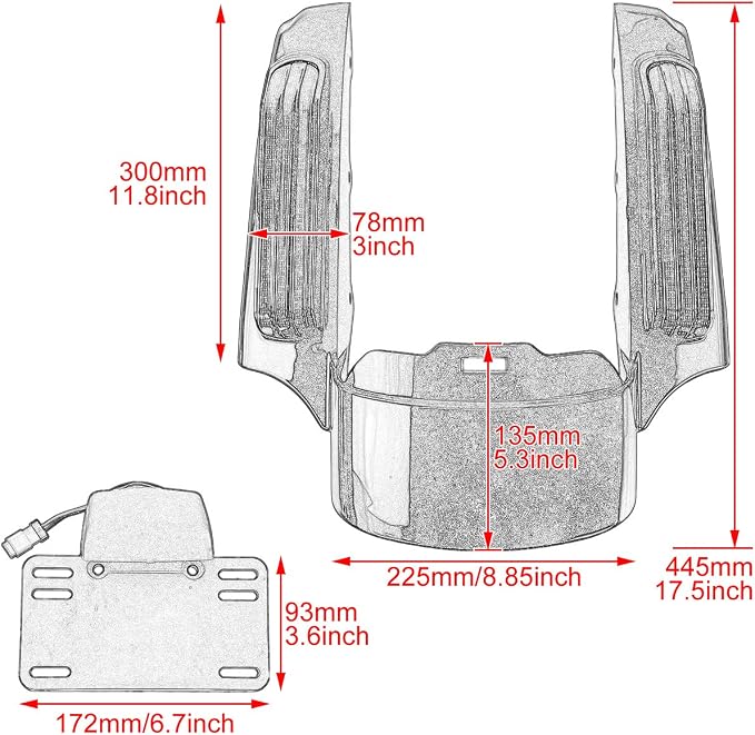 Rear Fender Fascia Extension with LED Running Brake Turn Signal Light Set Fit For Harley Touring Electrac Glide Road King Road Glide Street Glide 2014-2024 (Amber Lens)