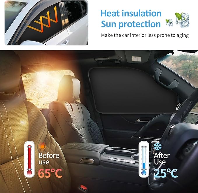 Car Curtains for Side Window - Suede 4 Pcs Privacy Sun Shades Magnetic 100% Block Light Car Window Covers with Cooler Feeling (4pcs)