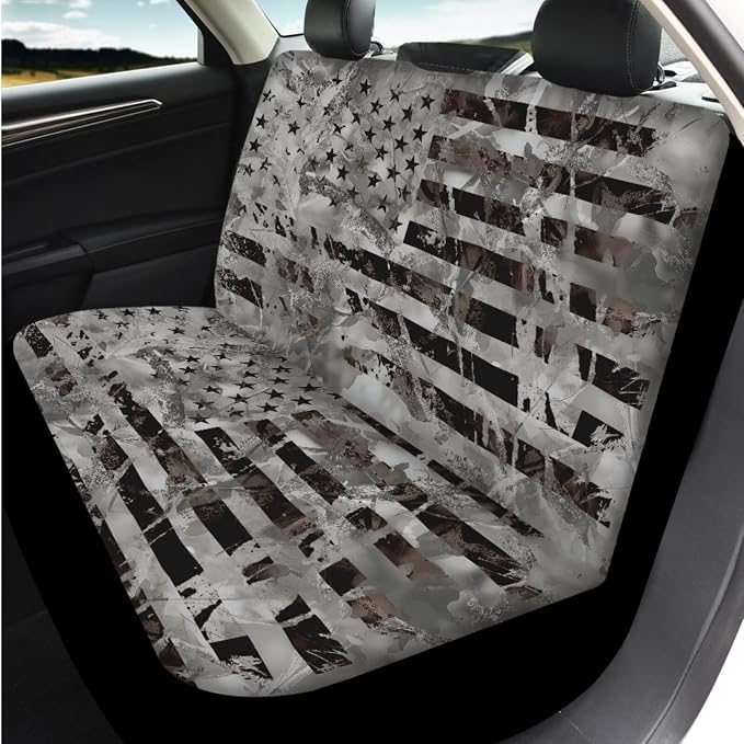 Bulopur Vintage American Flag Vehicle Seat Covers Set with 15 Inch Steering Wheel Cover Center Console Cover Seat Headrest Covers Seat Belt Pads Car Interior Accessories Set for SUV Van Sedan
