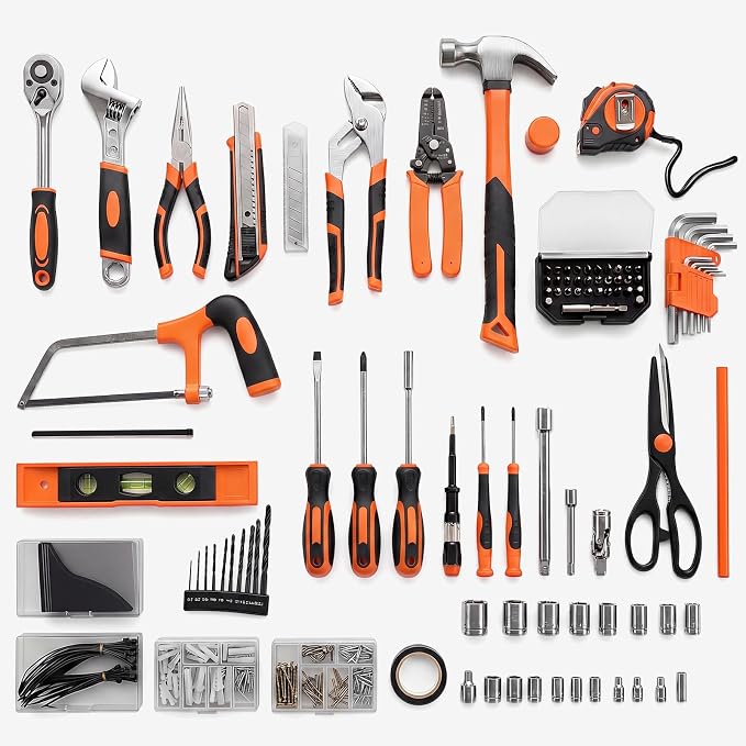 330-Piece Portable Home Repair Tool Kit with Pull-Out Drawer | Compact Homeowners Tool Kit, Durable Tool Box for Homeowner, DIY Projects, Handyman, Black-Yellow