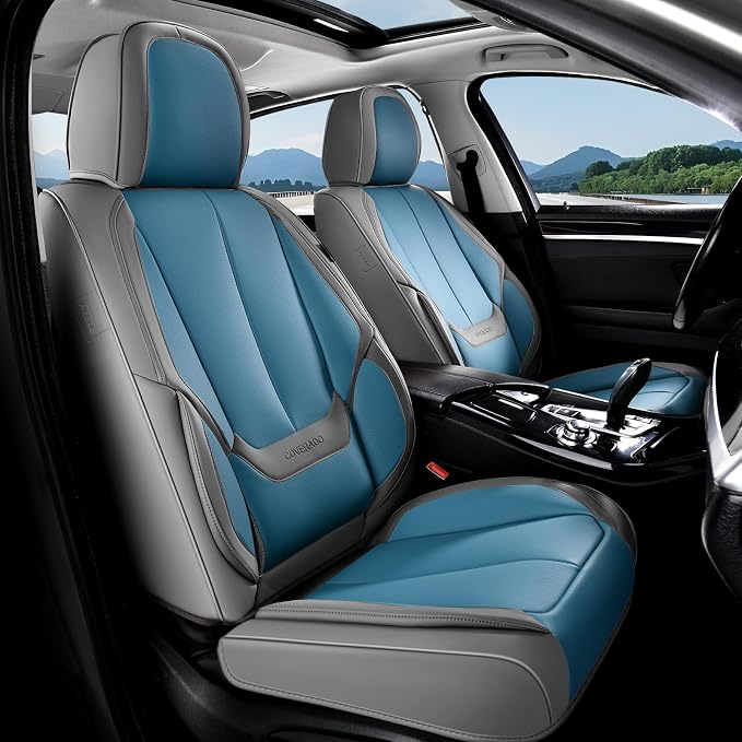 Coverado Seat Covers, Car Seat Covers Front Seats, Leather Seat Covers for Cars, Car Seat Protector Waterproof, Gray Car Seat Cushion, Front Carseat Cover Universal Fit for Most Cars Blue