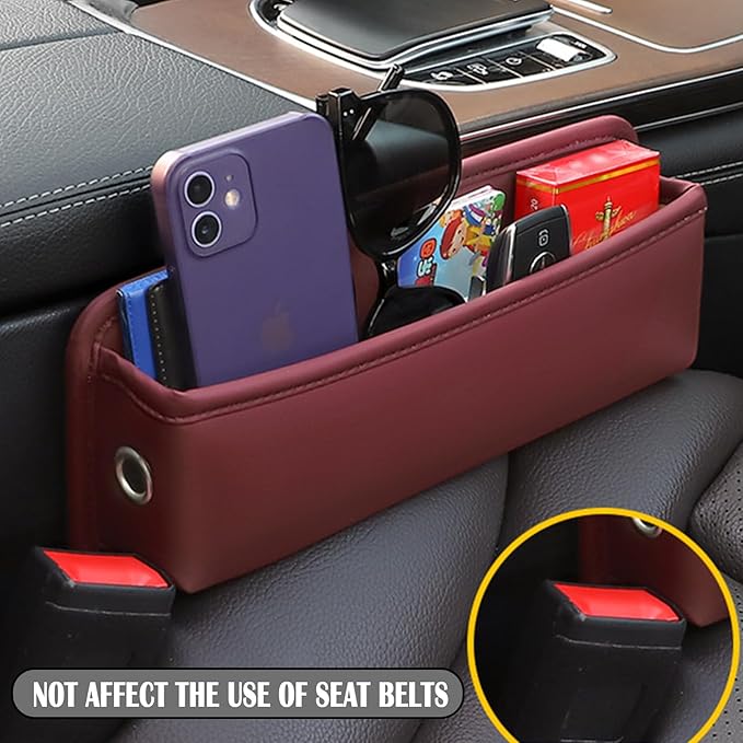 Universal Fit Car Gap Filler 2 pack, Premium Leather Seat Gap Filler Organizer, Car SUV Truck Essentials (Burgundy 2 PC)