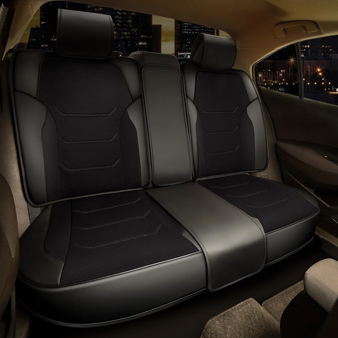 Sport Series Leatherette Full Set Seat Covers Universal for Cars Trucks SUV, Black, CA-SC-Sport-Full-BK
