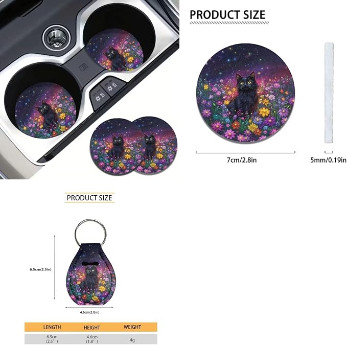 Suobstales Galaxy Cat Daisy Print Car Accessories Car Seat Covers Full Set of 11, Auto Interior Cover Seat Protector with Steering Wheel Cover, Seat Belt Pads, Coaster, Keychains