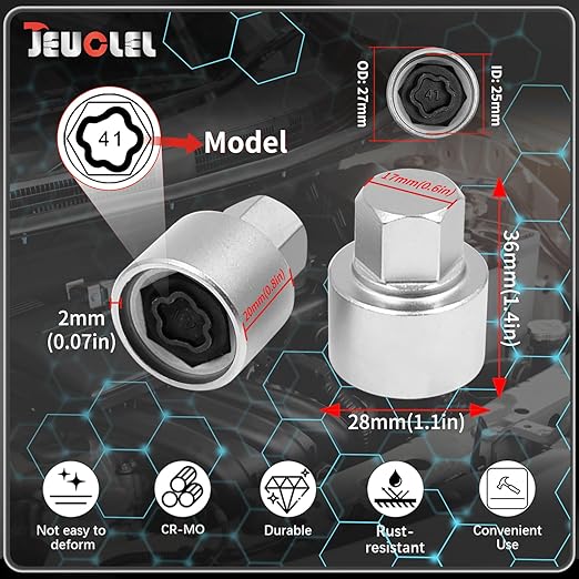 041 Wheel Locking Nut Key for BMW, Socket Adapter (OD 27mm - ID 25mm), Anti-Theft Lug Nut Removal Tool