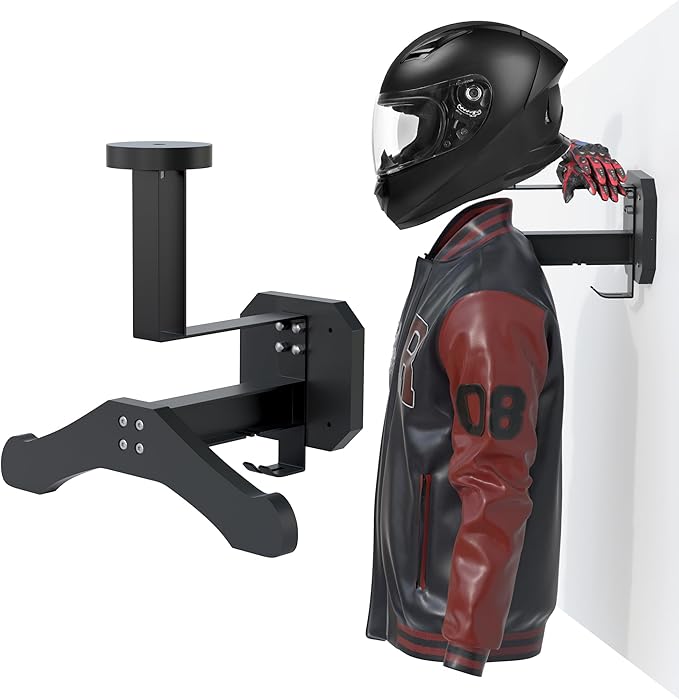 JAGASOL Motorcycle Helmet Holder Wall Mount, Heavy-Duty Tactical Helmet Accessories, Versatile Wall Rack for Motorcycle and Football Gear Storage, Space-Saving Design, Black