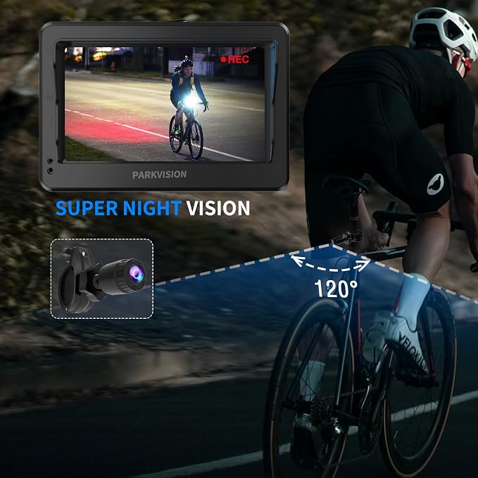 PARKVISION Bicycle Rear View Camera Recorder, 4.3'' 1080P Monitor, 8000mAh Battery,Loop Recording, 32GB TF Card, Bike Front/Backup Cam for Mountain Ebike Road Bike