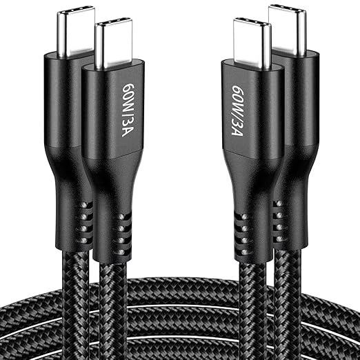 USB-C to USB-C Cable 60W 10FT 2Pack, USB C Cable 2.0, Long Fast Charging Type C Cord for Samsung Galaxy S23 S22 S21, Apple iPad mini 6/Pro/Air 4, Moto razr+, Google Pixel 7a, Switch, Black
