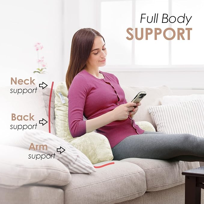 Nestl Reading Pillow for Kids & Teens with Shredded Memory Foam, Backrest Pillows for Reading, Watching, and Gaming, Use on The Couch, Bed, or Floor, Adjustable Support with Washable Cover Off White