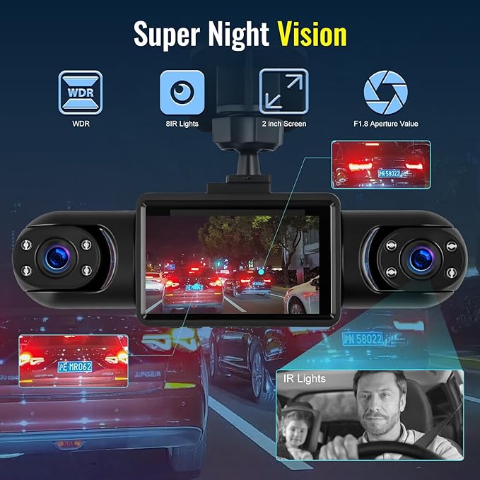 NHOPEEW 4 Channel Dash Cam 360° Front and Rear Inside Left Right, Dash Camera for Cars, Built-in Night Vision, Sensitive Motion Detection, Motion Detection, Parking Mode, Loop Recording + 32G TF Card