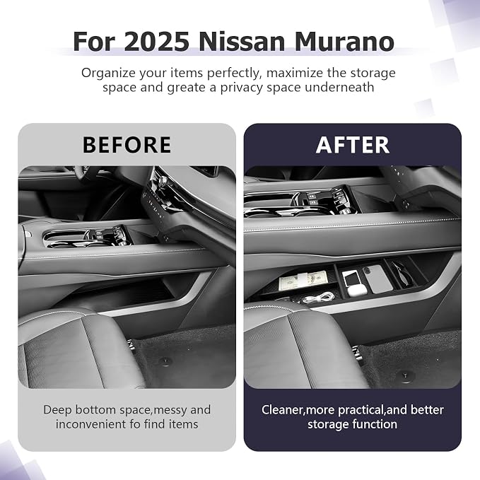 LUWU 2026 Murano Lower Center Console Organizer Compatible with 2025 2026 Nissan Murano SL/SV/Platinum Accessories Armrest Console Organizer Armrest Insert Tray Murano 2026 Accessories Black 2-Pack