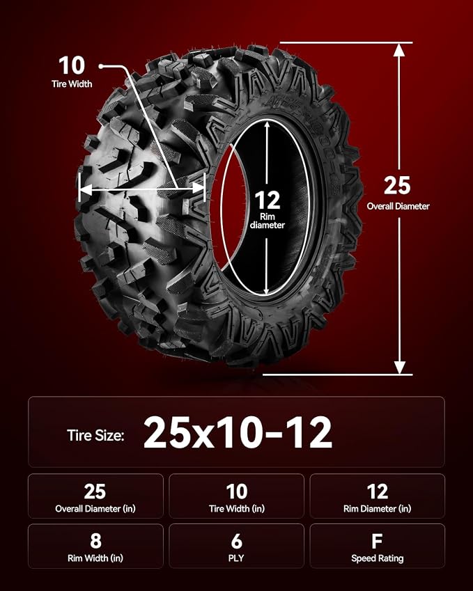 Torchbeam 25x10-12 ATV UTV Tires All-Terrain Quad Tire for All Trail Mud Pavement Sand Off-Road Tire,6 Ply, 2 pack