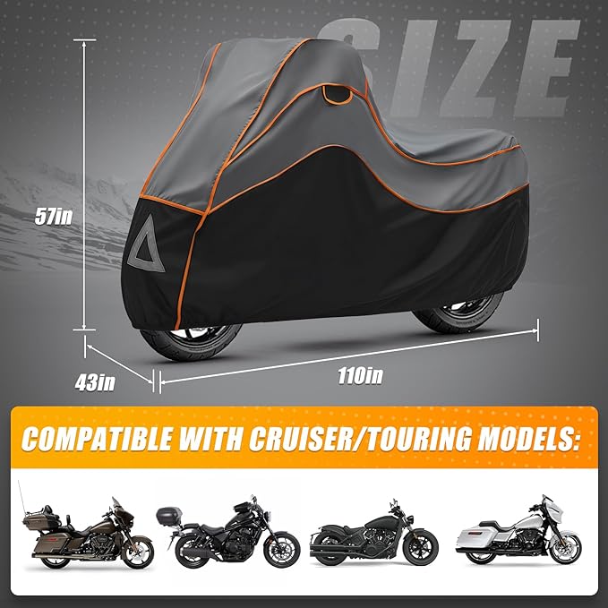Specialized Hail Protector Motorcycle Cover, Multi-Layered Motorcycle Hail Blankets Protector Cover with 5mm Thick High Density EVA Cushioning Foam Pad and Reflective Stripes, 110L x 43W x 57H in