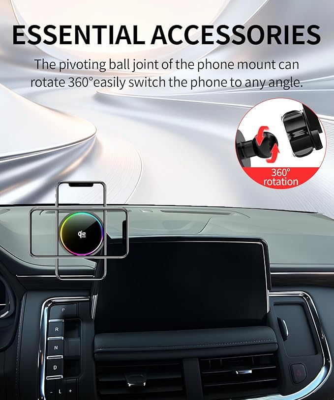 Qi2.2 25W Magnetic Car Mount Charger for Chevrolet Suburban/Tahoe/GMC Yukon 2021 2022 2023 2024 Accessories, for Fast Charging Cell Phone Holder 10.2 Inch Screen Fixed Clip with Cooling Fan
