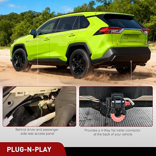 Nilight 4 Pin Trailer Wiring Harness Kit 56434 Vehicle Standard 4 Way Connector Custom for 2019 2020 2021 2022 2023 2024 2025 Mitsubishi Outlander PHEV Toyota RAV4 RAV4 Prime Tow Hitch Accessories