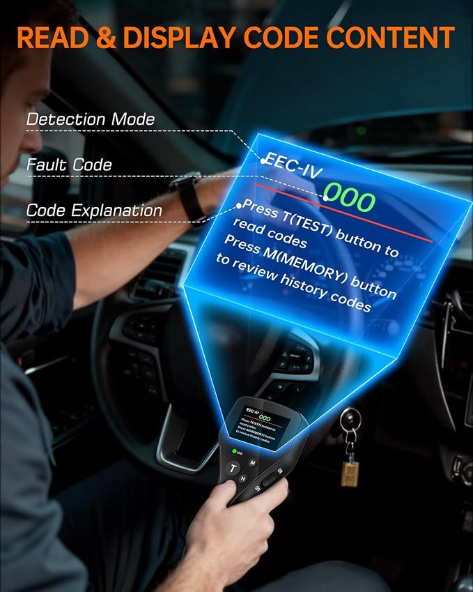 ELFREE OBD1 Scanner Compatible with Ford Lincoln Mercury 1981-1995, LCD Display Code Reader with Definitions, Plug and Play OBD1 Scann Tool, Reinforced Pins, 9FT Cable