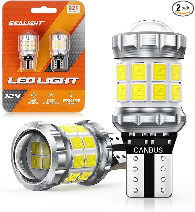 SEALIGHT 2026 Latest 921 LED Bulb, 700% Super Bright 912 T15 Led Reverse Light, Canbus Error Free 906 904 916 W16W LED Bulbs, 6500K White, Non-polarity, Automotive Back Up Light Assemblies, 2PCS