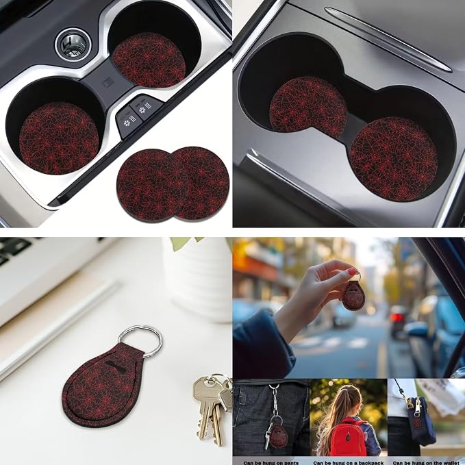 Halloween Spider Web 12 Pack Car Seat Covers Full Set with Auto Seat Belt Cover Car Armrest Cushion Cars Cup Coasters Steering Wheel Cover Universal Fit Most Cars SUV