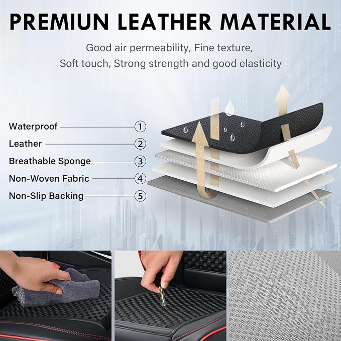 Coverado 2 in 1 Seat Covers for Car Full Set, Conversions Between Warm Suede and Cold Ice Silk for Car Seat Protector Car Accessories Universal Fit for Most Cars SUVs and Trucks（Black&Red）