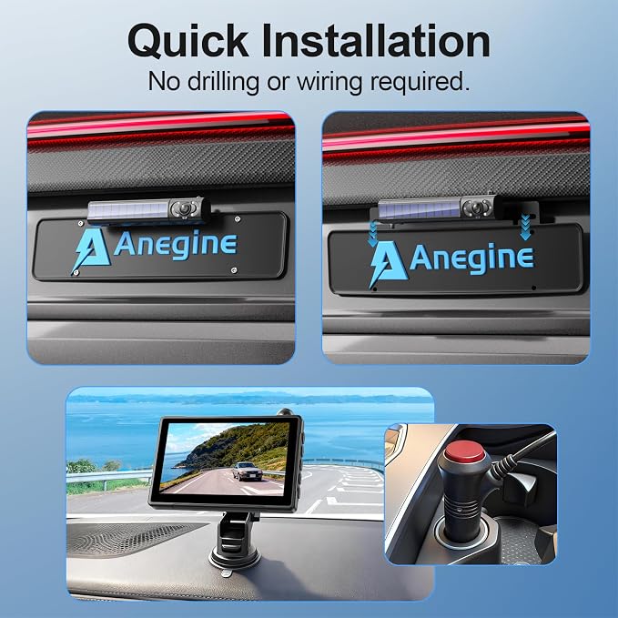 Solar Wireless Backup Camera for Car - 2 Side Solar Panels, 5" HD 1080P Monitor 2 Mins DIY Install & 5000mAh Solar Powered, 170° Eagle-Eye View, IP69K Waterproof Backup Camera for Truck,RV,Trailer,SUV