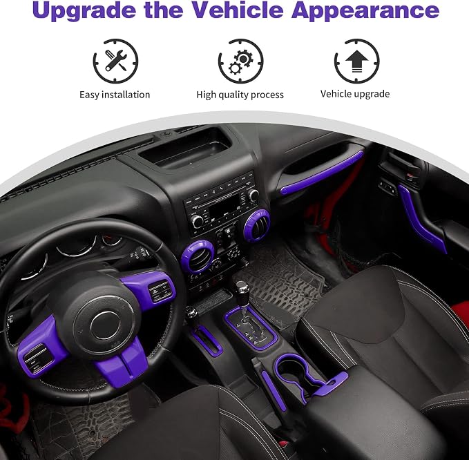 CheroCar 18PCS Interior Trim Kit for Jeep Wrangler JK JKU 2011-2018 4 Door,Steering Button Frame, Air Conditioning Vent Trim Cup Holder Cover,Gear Shift Knobs Frame,Purple…
