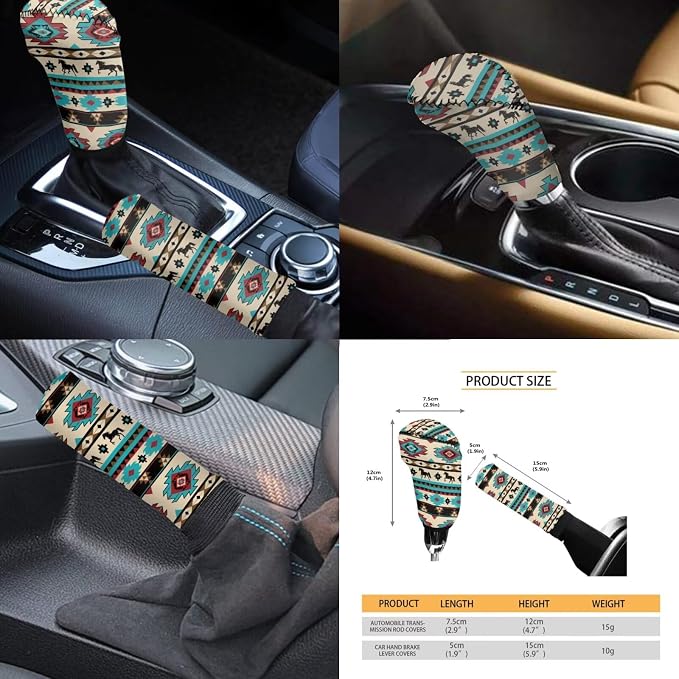 KEIAHUAN Tribal Aztec Horse 11 Piecce Car Seat Cover Full Set Front and Rear Split Bench Auto Seat Covers Handbrake Cover &Gear Shift Knob Cover Headrest Cover Coasters Women Men