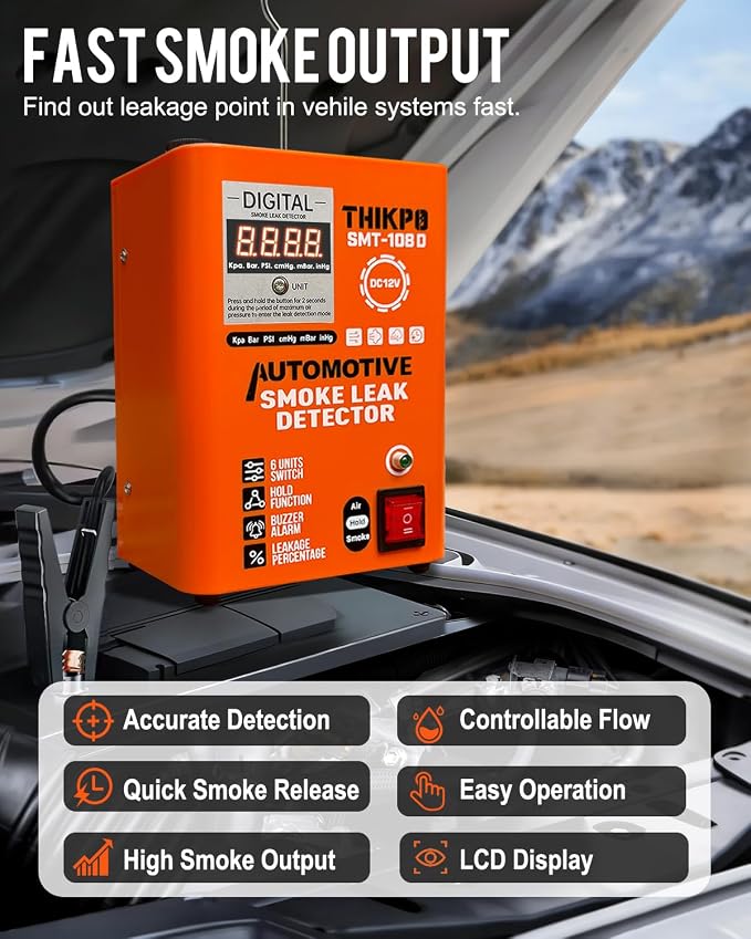 Quickly get Smoke Digital Display Automotive Smoke Machine, 6 Pressure Unit,Built-in Air Pump, 12V DC EVAP Vacuum Leak Tester, for EVAP, Vacuum, Pipe & Fuel Systems.