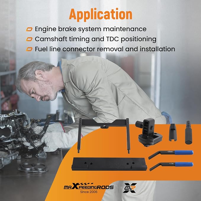 maXpeedingrods For Detroit Diesel DD15 DD16 Engine Brake Adjustment + Camshaft Timing Tool + TDC Locating Pin + Barring Tool + Fuel Line Socket, W470589104000 W470589001500 W470589046300, 7PCS