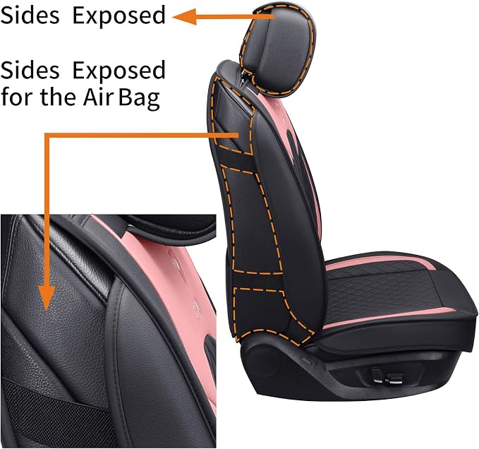 Aierxuan Car Seat Covers for Girls Women Waterproof Girly Seat Cushion Universal for CRV Acura Hyundai Altima Corolla Jeep Wrangler Focus Edge Escape Raider (Full Set, Black-Pink)