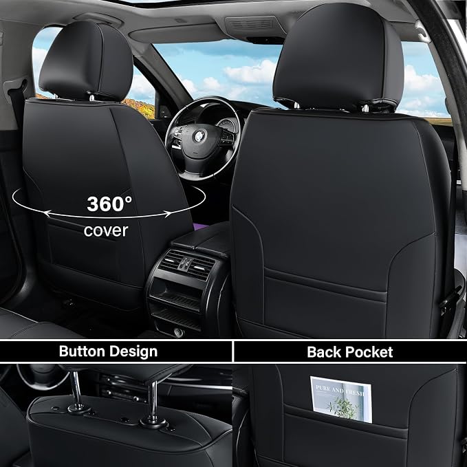 Coverado Car Seat Cover Full Set, Purple Seat Covers Front Seats Back Seat Covers, Nappa Leather Waterproof, Car Seat Cushion, Car Seat Protector Universal Fit Most Cars