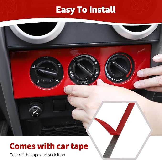 RT-TCZ for Wrangler JK Dashboard Center Console Control Panel Trim Cover Red for Jeep Wrangler JK JKU 2007-2010 Red Interior Accessories 4pcs