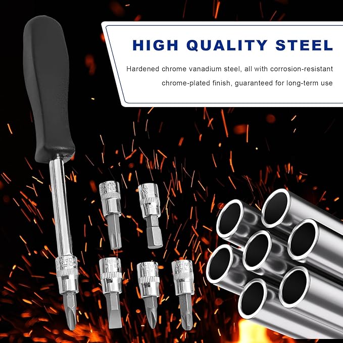 46PCS 1/4 Inch Car Repair Tool Set, Metric Socket Ratchet Wrench Set with Extension Bars & Bits, Quick-Release Ratchet Combination Tools Kit for Auto Repairing & Household