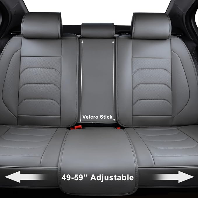 TIEHESYT Gray Car Seat Covers Full Set, Breathable Leather Automotive Front and Rear Seat Covers & Headrest for Reduce The Driving Fatigue, Compatible with Most Vehicles, Cars