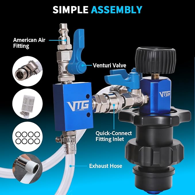 VTG VOGTEN Coolant Vacuum Refill Kit,15PCS Vacuum Coolant Fill Kit with Leak Detector,6 Adapters,Cooling System Vacuum Fill Tool with Dual-Movement Gauge,for Pressure Testing,Leak Detection