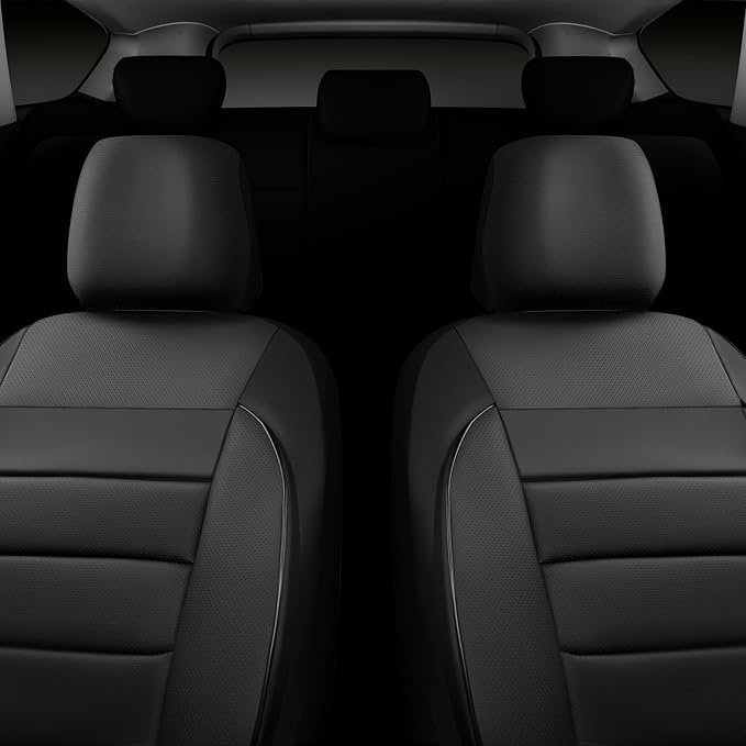 CAR PASS Faux Leather Car Seat Covers Front Seats Only, 3D Foam Support Car Seat Covers, Universal fit for Trucks Vans SUVs Sedans Automotive Comfortable, Airbag Compatible 2 Pieces Front Solid Black