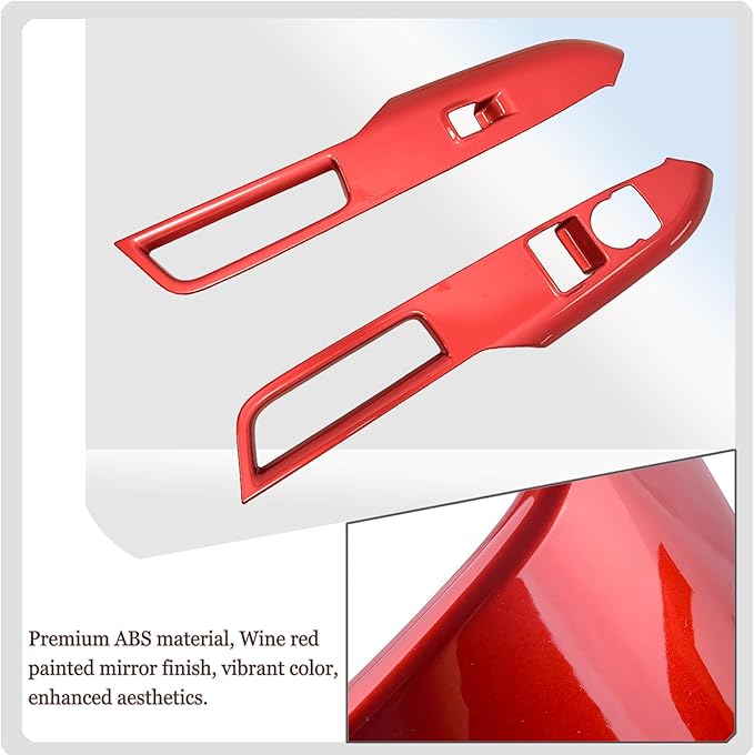 MUXEE Armrest Window Switch Panel Cover，for Ford Mustang 2015-2026，Door Window Control Panel Cover Car Sport Interior Accessories - Wine Red