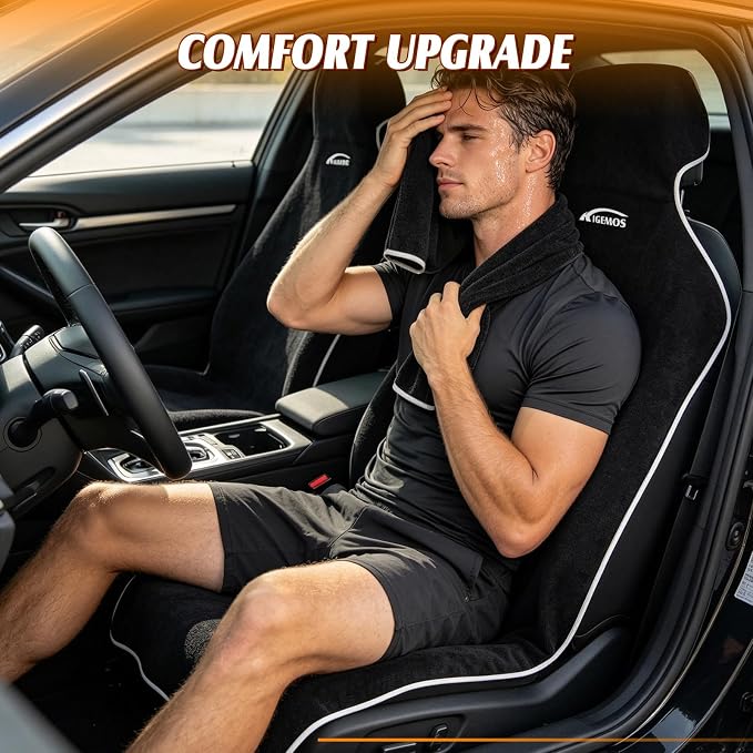 2 Pack Towel Car Seat Covers, Waterproof Washable Front Seat Protectors with Soft Terry Cloth, Non-Slip Backing, Universal Fit for Cars SUVs Trucks,Gym,Beach,Pets, Kids,Road Trips (Black)