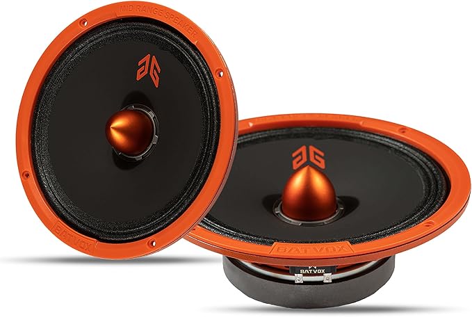 MX80E1 Loudspeaker 8 Inch Midrange 560 Watts 6 Ohms Orange Bullet, Premium Quality Audio Door Speakers for Car or Truck Stereo Sound System, Orange (2 Speakers)