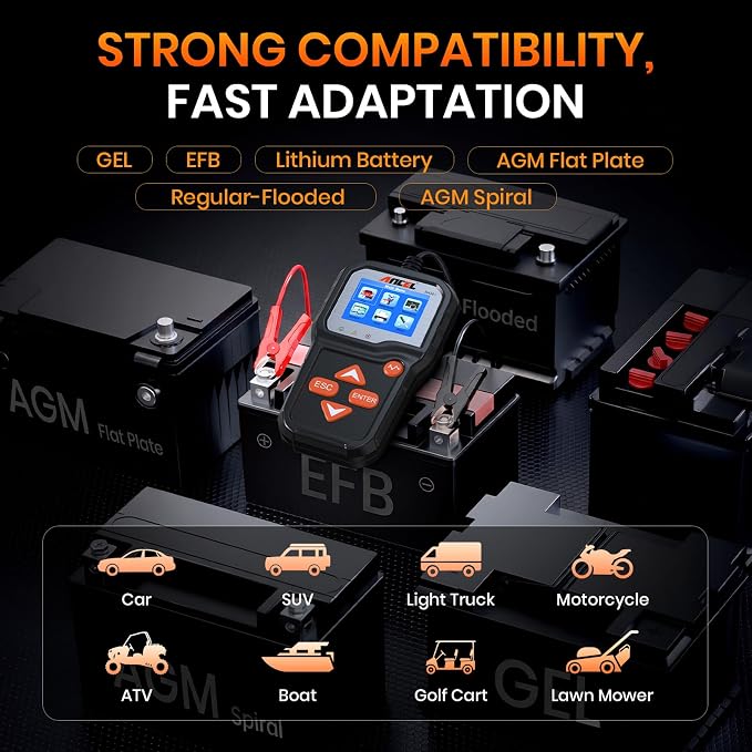 ANCEL BA301 6V 12V Car Battery Tester, 100-2000 CCA Automotive Load Tester Alternator Tester Auto Digital Battery Analyzer Cranking and Charging System Test Tool for Motorcycle Car Boat Truck SUV ATV