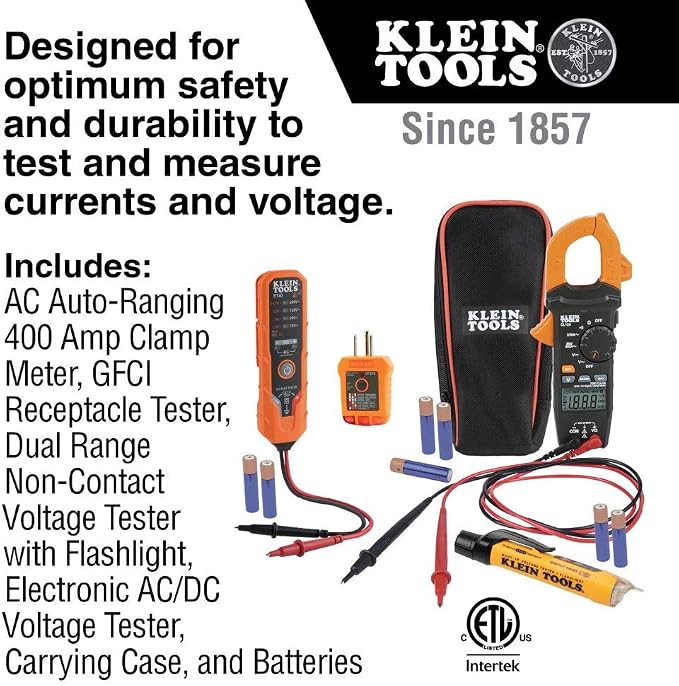Klein Tools Electrical Tester Bundle with Clamp Meter, GFCI Outlet Tester, and Voltage Testers