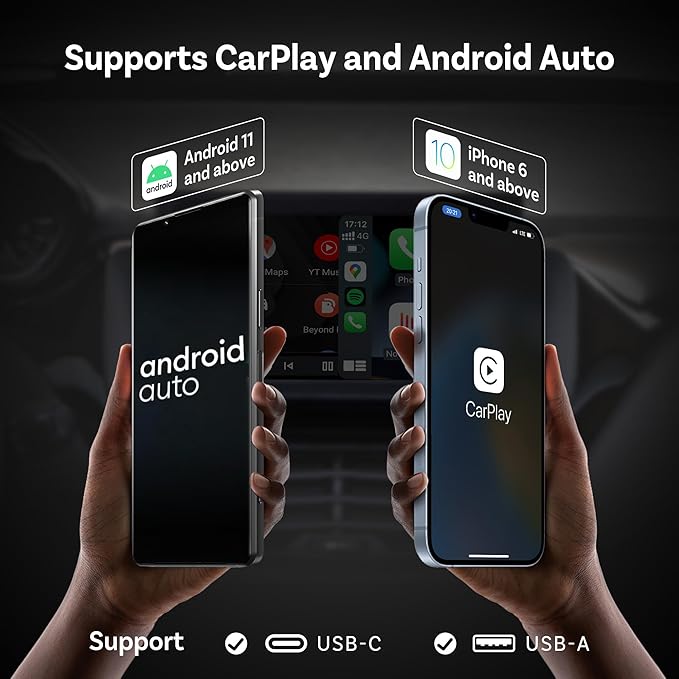 OTTOCAST Mini 2025 Wireless CarPlay & Android Auto 2-in-1 Adapter, Fast Stable Connection, Plug & Play for iPhone & Android Devices