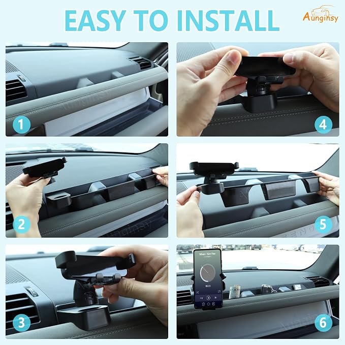 Aunginsy Co-pilot Dashboard Organizer Tray Compatible with Land Rover Defender 90/110/130 2020-2026,Center Console Passenger Side Storage Box Container Insert Groove ABS Accessories(With Phone Holder)