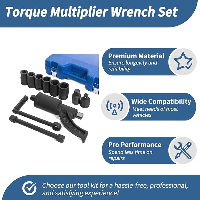 YUNGTEE Torque Multiplier Wrench Set, 1:64 Ratio, 1" Drive, 8 CR-V Sockets