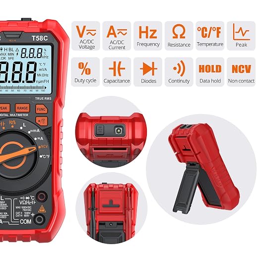 Proster Digital Multimeter Tester True RMS 9999 Counts - Auto Ranging Multimeter, AC DC Voltage Current Meter with NCV Inductance Backlight Temperature Capacitance Test Meter Electrical