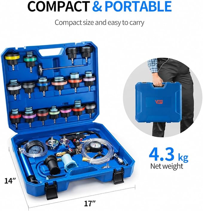 28PCS Coolant Pressure Tester & Vacuum Refill Kit, Radiator Pump Pressure Tester Kit for Automotive Cooling System Water Tank Leakage Detection, Fits Most Vehicles, Cars, SUVs, and Trucks
