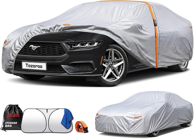 Car Cover Waterproof All-Weather,Heavy-Duty Outdoor Full Exterior Automobiles Sedan/Coupe (Length 186-193 inch) with Windshield Sun Shade Universal Fit Ford Mustang,Chevy Camaro/Corvette etc