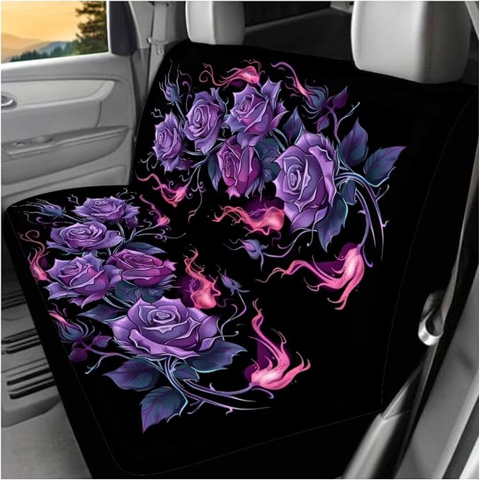Ystardream Elegant Floral Car Seat Covers Full Set Car Accessories for Teen Girly Interior Cute Set Polyester Fabric Vehicle Seat Protector Covers with Steering Wheel Cover Machine