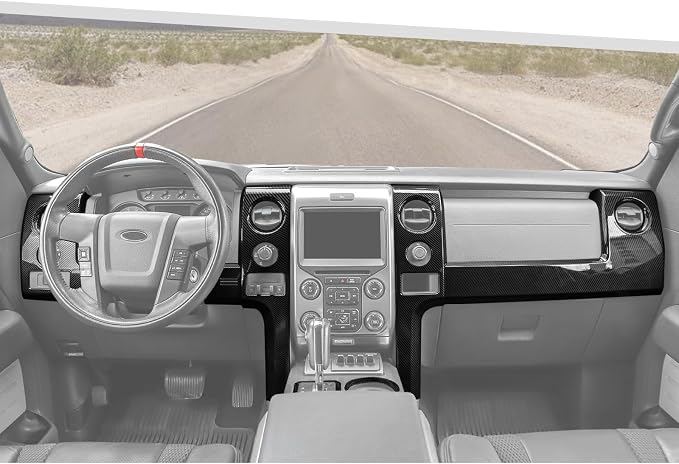 Jimen Fit for Ford F150 2009-2014, 7PCS Carbon Fiber Interior Kits - Center Console Dash Panel, Gear Shift Cover Frame, Cup Holder Trim