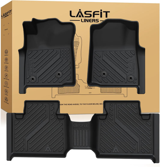 LASFIT Floor Mats for Toyota Tacoma 2005-2011 Access Cab Auto Trans, All Weather Custom Fit Floor Liner for Tacoma Second Row Optional with Center Storage Box,TPE Mats Front&Rear 2 Row, Black