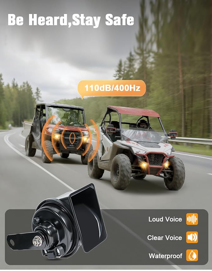 UTV Turn Signal Kit with 110dB Horn, Pre-Wired, Plug and Play UTV ATV Blinker with Rocker Switch, Rectangle Universal Street Legal Turn Signals Compatible with Polaris, Can-Am, Teryx, CFMOTO